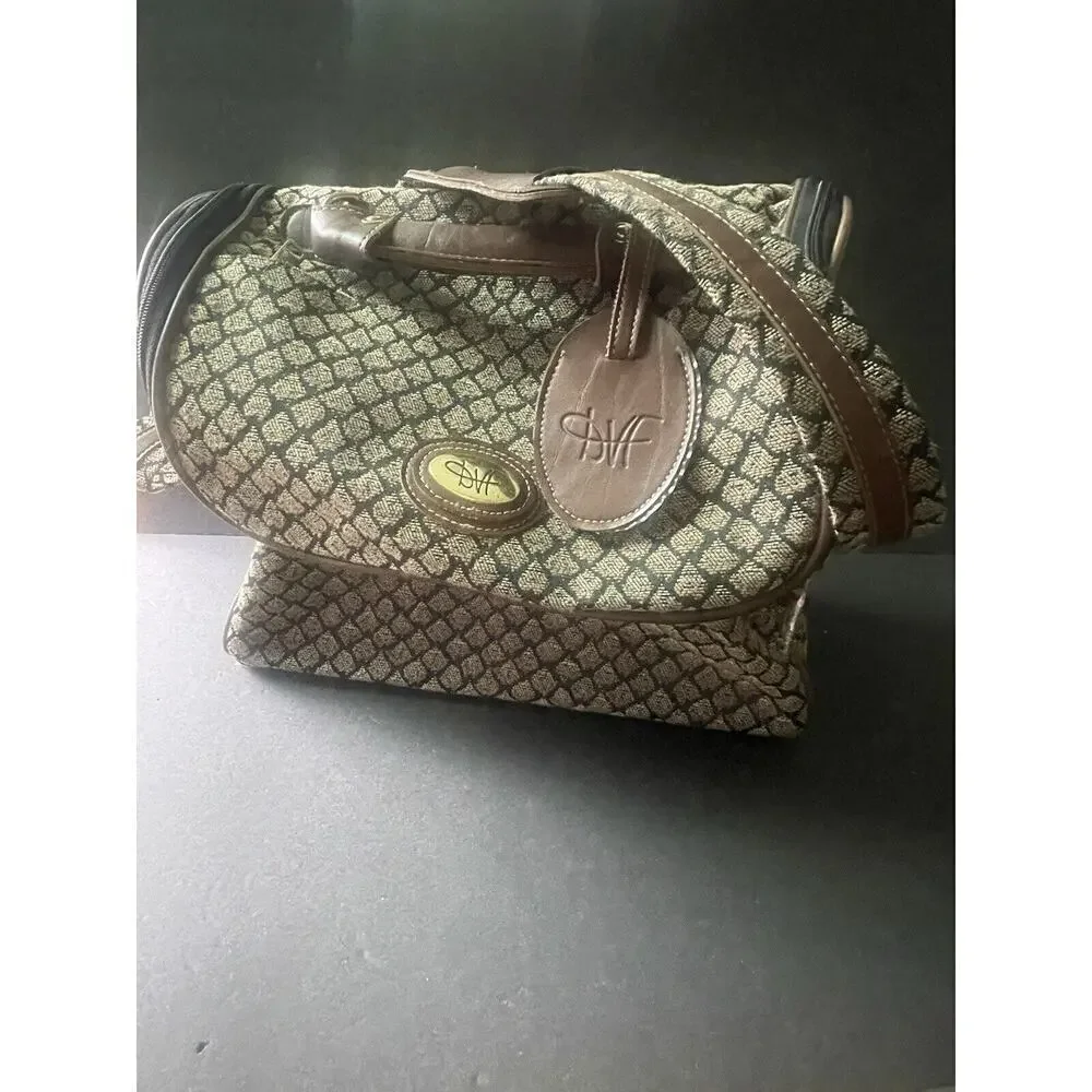 Vintage Diane Von Furstenberg DVF Brown Duffle Weekender Bag Makeup 14” Long